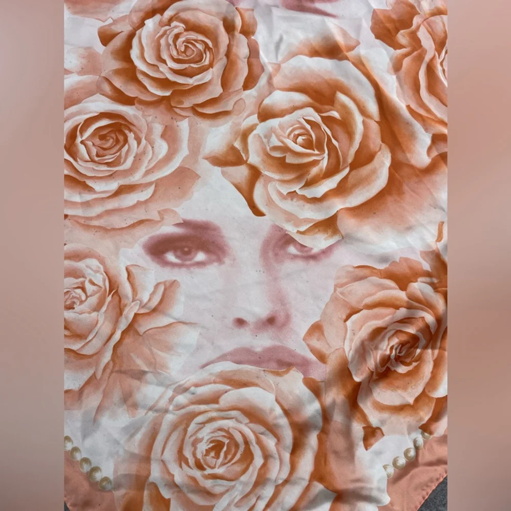 Vintage Codello silk scarf peach roses print floral